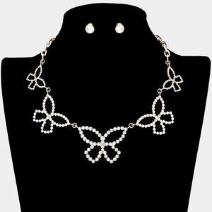 NEW Butterfly Crystal Golden Necklace Y2K